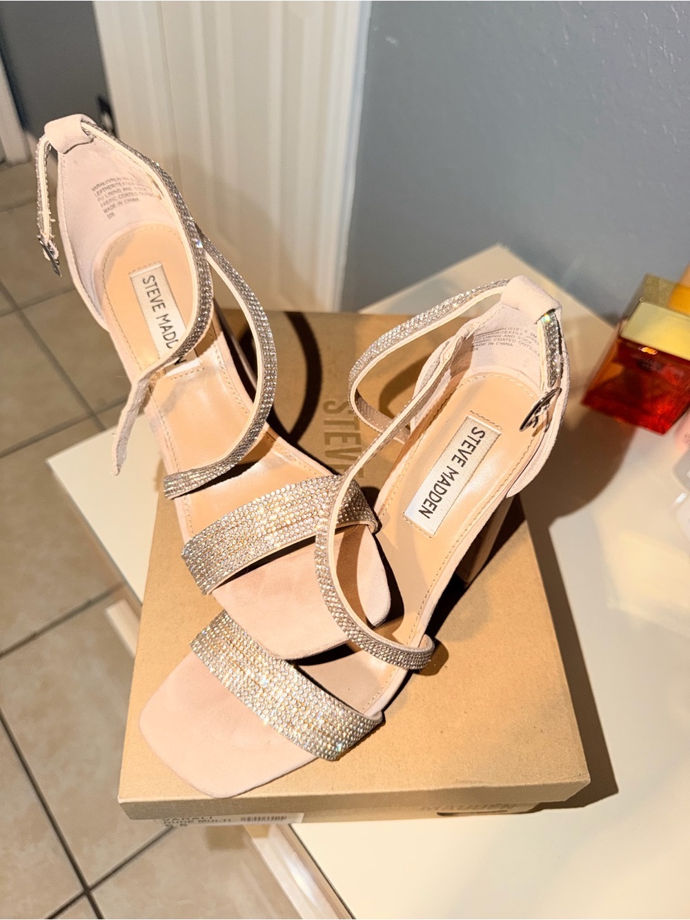 Steve Madden Pink Crystal Strap Ankle-Heel Sandals